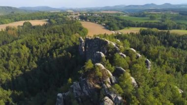 Bastei Park Saksonya, Almanya, harika havadan drone Panorama View.