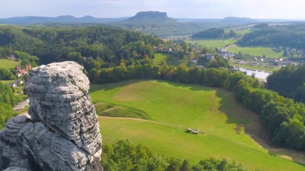 Bastei Park Saxony Jerman Indah Drone Udara Panorama View — Stok Video