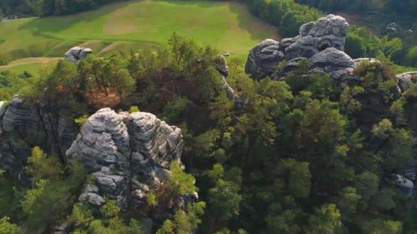 Parque Bastei Saxônia Alemanha Vista Aérea Maravilhosa Panorama Drone — Vídeo de Stock