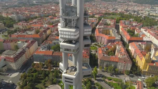 Drone Aerial Panorama View Television Tower Prague Czech Republic — Stock Video