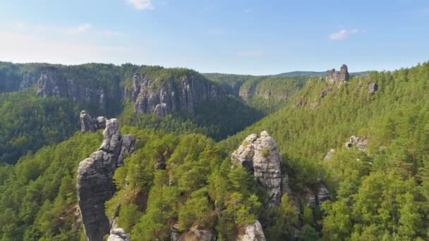Bastei Park Szászországban Németország Csodás Légi Drone Panoráma Kilátás — Stock videók