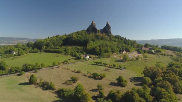 Ruinerna Gotiska Slottet Trosky National Park Czech Paradise Flygvy För — Stockvideo