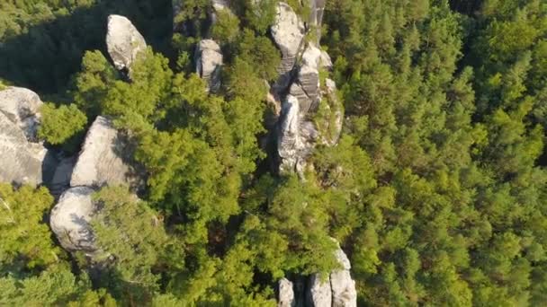 Bastei Park Sajonia Alemania Maravillosa Vista Panorámica Del Dron Aéreo — Vídeo de stock