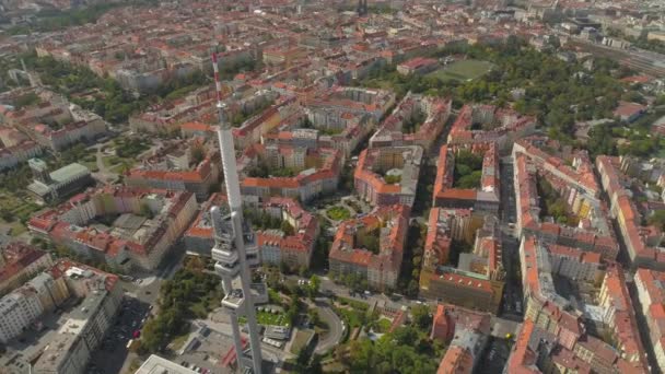 Prag Çek Cumhuriyeti Drone Havadan Panorama View Televizyon Kulesi — Stok video