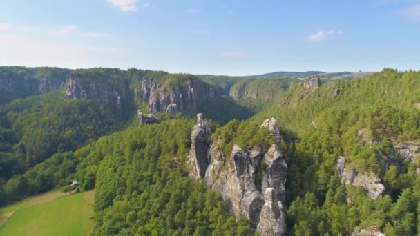 Πάρκο Bastei Στη Σαξονία Γερμανία Υπέροχη Πανοραμική Θέα Αεροκατευθυνόμενα — Αρχείο Βίντεο