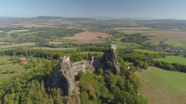 Ruinen Der Gotischen Burg Trosky Nationalpark Böhmisches Paradies Luftaufnahme — Stockvideo