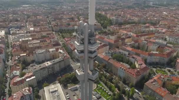 Drone Aerial Panorama View Television Tower Prague Czech Republic — Stock Video