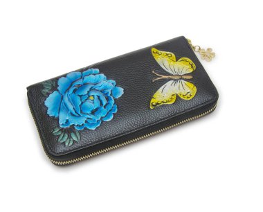 Beyaz arka plan üzerinde izole kadın cüzdan