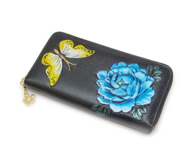 Beyaz arka plan üzerinde izole kadın cüzdan