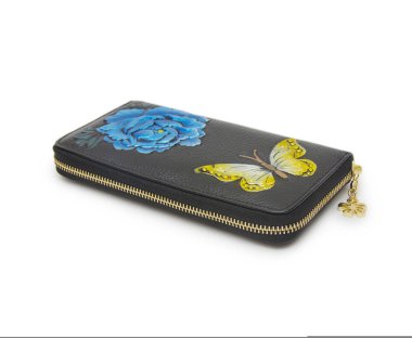 Beyaz arka plan üzerinde izole kadın cüzdan