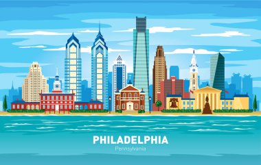 Philadelphia Pennsylvania şehir manzarası renkli vektör siluet çizimi