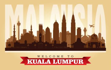 Kuala Lumpur Malezya şehir manzarası vektör siluet çizimi