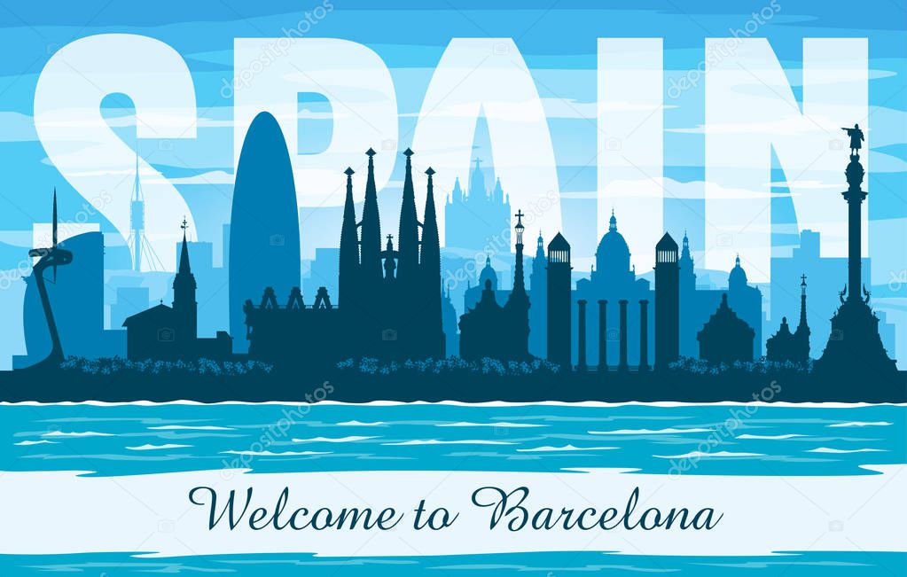 Barcelona Spain city skyline vector silhouette illustration