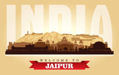 Jaipur Hindistan şehir manzarası vektör siluet çizimi