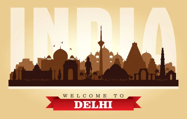 Delhi Indien City Skyline Vektor Silhouette Illustration — Stockvektor