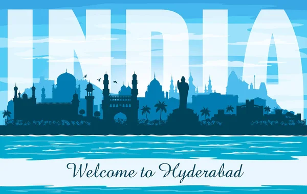 Hyderabad India City Skyline Vector Silhouette Illustration — Stock Vector