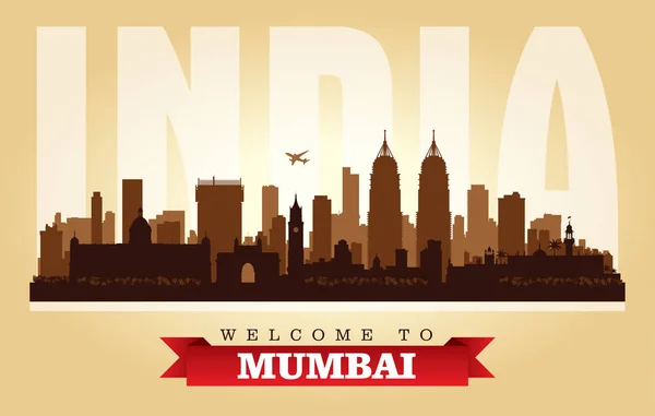 Mumbai Índia Cidade Skyline Vetor Silhueta Ilustração — Vetor de Stock