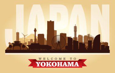 Yokohama Japonya şehir manzarası vektör siluet çizimi