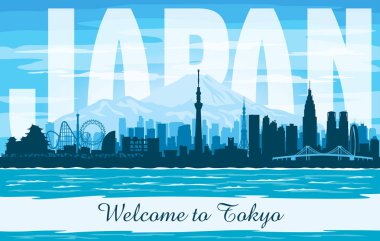 Tokyo Japonya şehir manzarası vektör siluet çizimi