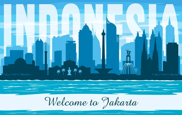 Jakarta Indonesien Stadt Skyline Vektor Silhouette Illustration — Stockvektor