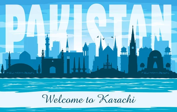 Karachi Pakistán Ciudad Skyline Vector Silueta Ilustración — Vector de stock