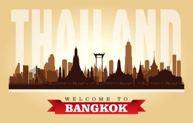 Bangkok Tayland şehir manzarası vektör siluet çizimi