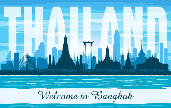 Bangkok Tailândia Cidade Skyline Vetor Silhueta Ilustração — Vetor de Stock