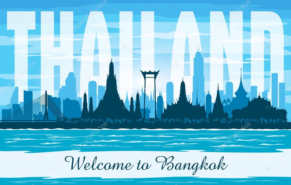 Bangkok Thailand city skyline vector silhouette illustration