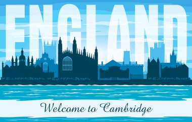 Cambridge United Kingdom şehir manzarası vektör siluet çizim