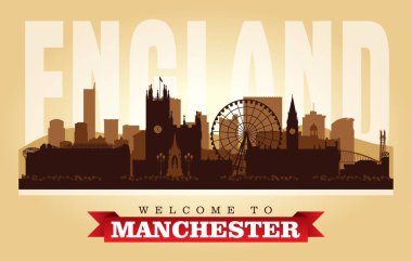 Manchester United Kingdom şehir manzarası vektör siluet çizim