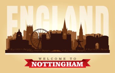 Nottingham Birleşik Krallık şehir manzarası vektör siluet çizim