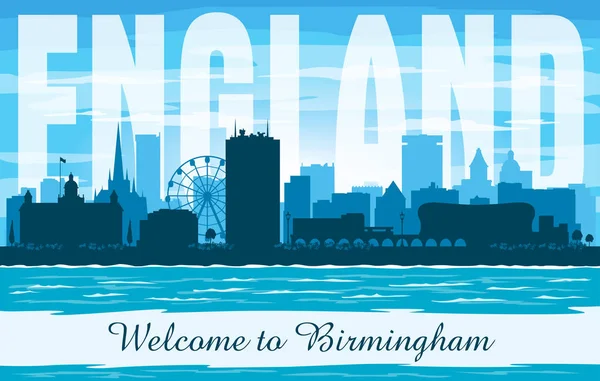 Birmingham United Kingdom City Skyline Vector Silhouette Illustration — Stock Vector