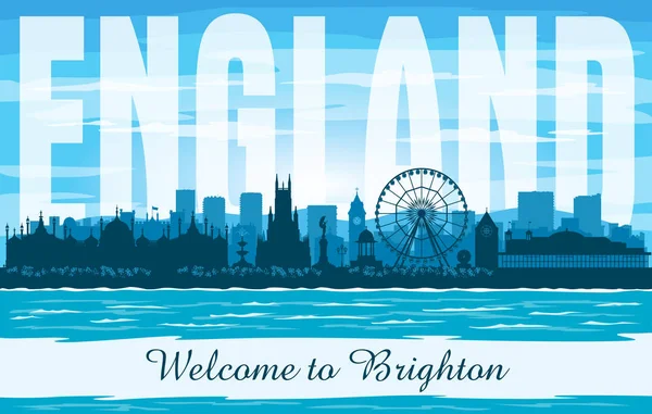 Brighton United Kingdom City Skyline Vector Silhouette Illustration — Stock Vector