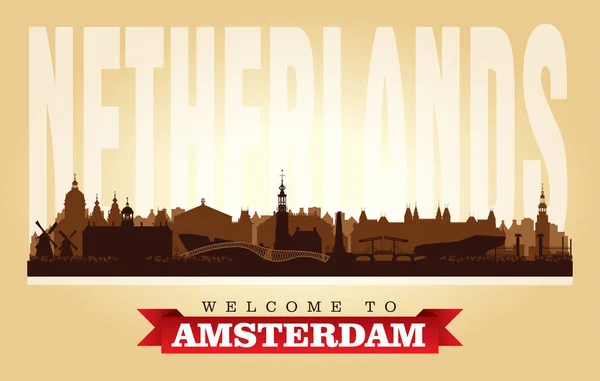 Amsterdam Hollanda Şehir Manzarası Vektör Siluet Çizimi — Stok Vektör