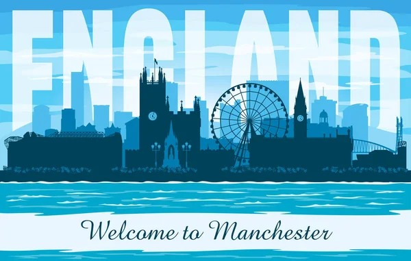 Manchester United Kingdom City Skyline Vector Silhouette Illustration — Stock Vector