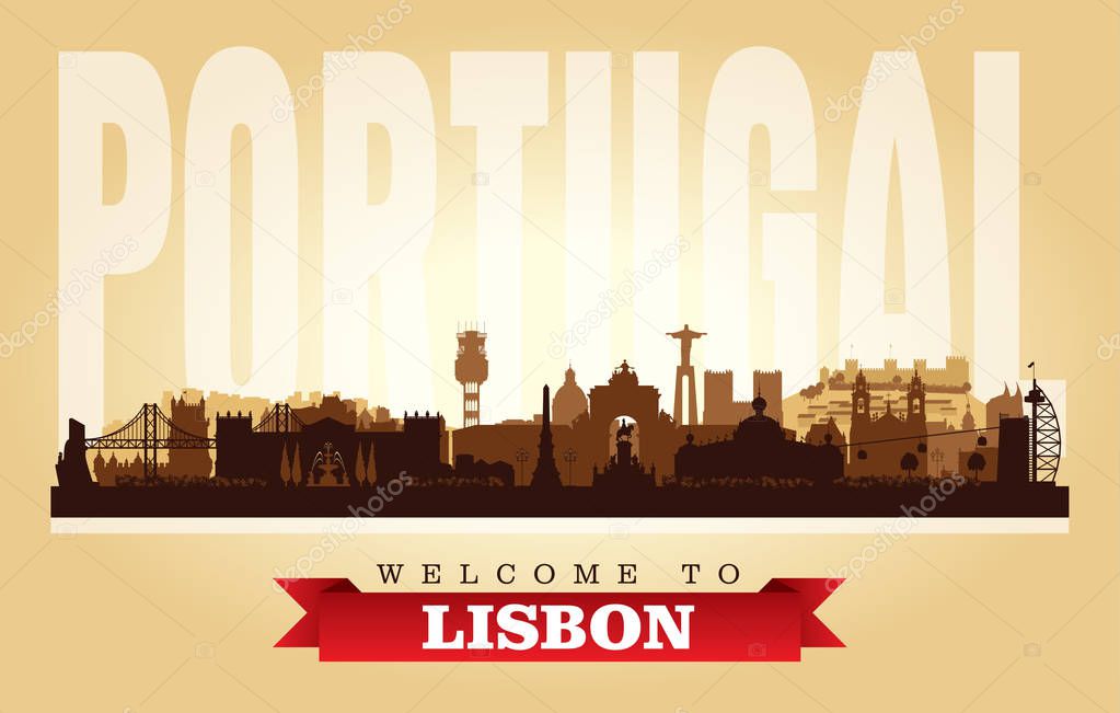 Lisbon Portugal city skyline vector silhouette illustration