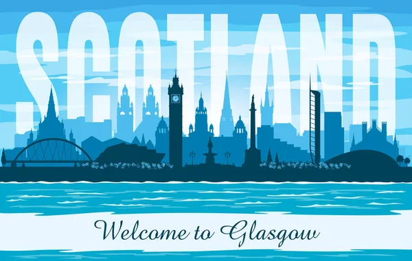 Glasgow Scotland United Kingdom City Skyline Vector Silhouette Illustration — Stock Vector