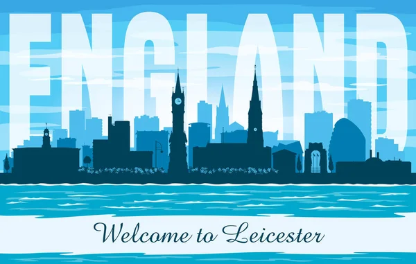 Leicester United Kingdom City Skyline Vector Silhouette Illustration — Stock Vector