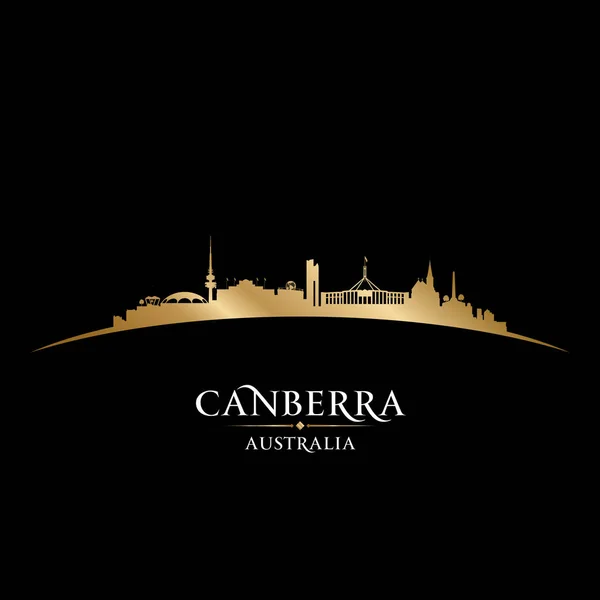 キャンベラオーストラリア都市シルエット黒背景 — ストックベクタ