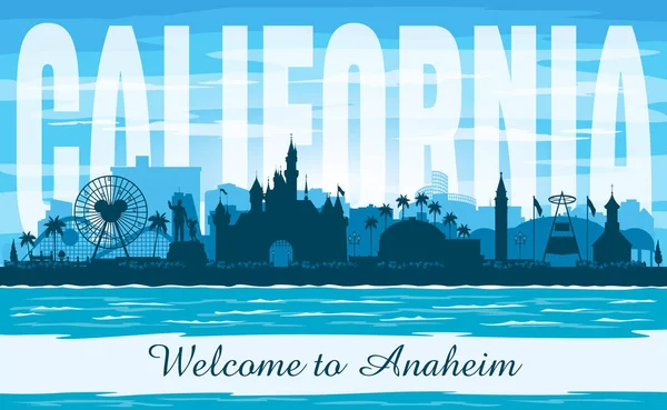 Anaheim Califórnia Cidade Skyline Vetor Silhueta Ilustração — Vetor de Stock