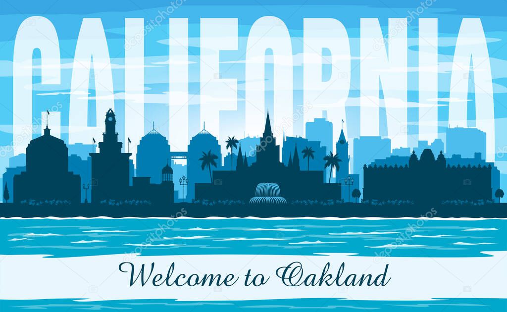 Oakland California city skyline vector silhouette illustration