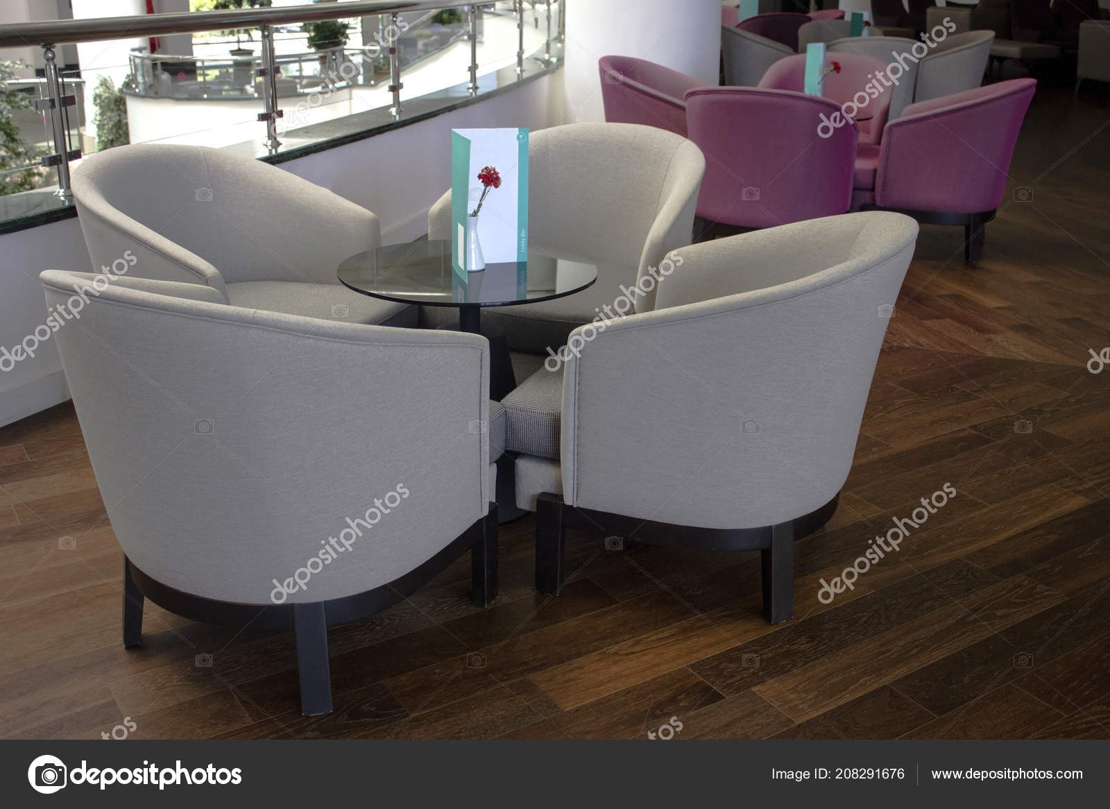 Business Interior Brown Parquet Beige Leather Sofas Glass