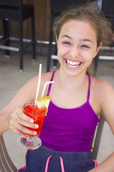 Happy Laughing Girl Red Cocktail Hand Royalty Free Stock Images