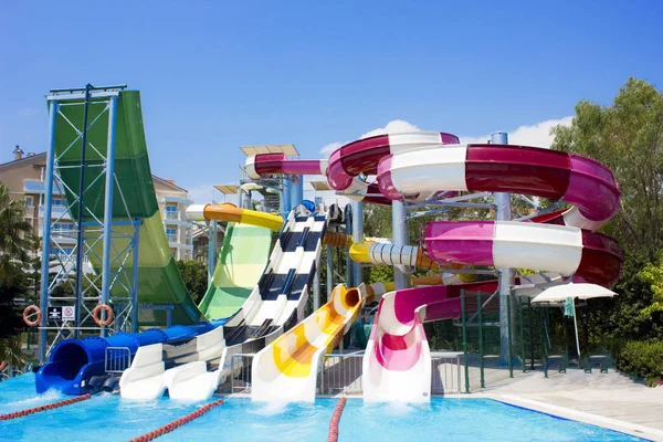 Parque Acuático Con Toboganes Aire Libre — Foto de Stock