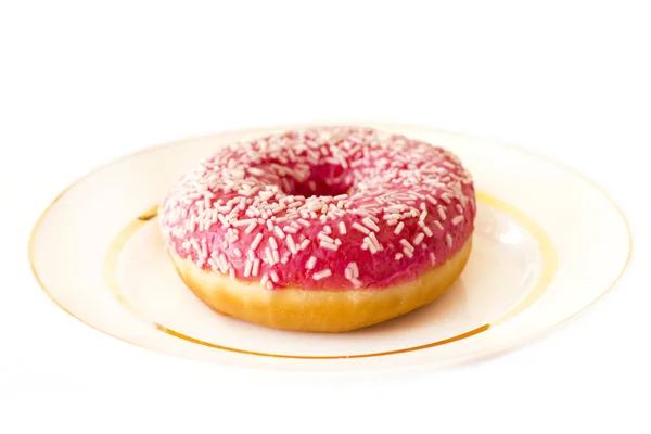 Leuchtend Rosa Donut Auf Weißem Hintergrund — Stockfoto