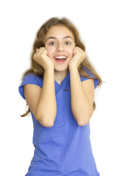 Πολύ Χαρούμενος Όμορφο Έφηβο Κορίτσι Γέλια Απομονωμένες — Φωτογραφία Αρχείου