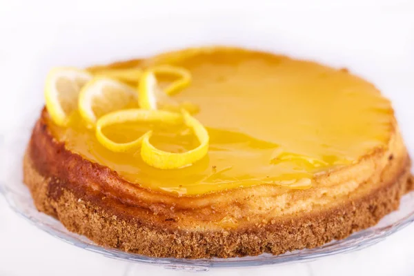 Lemon Cheesecake White Background Decorated Lemon Zest Close — Stock Photo, Image