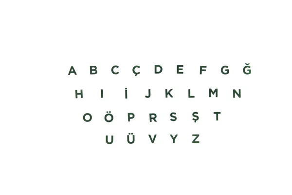 Turkiska alfabetet. Svarta bokstäver på vit bakgrund. Isolerad — Stockfoto