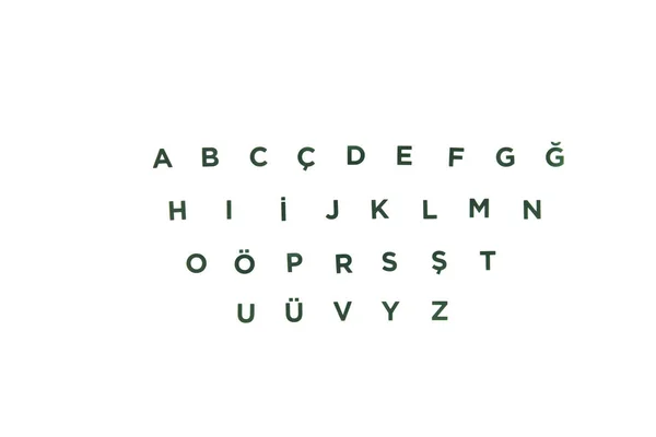 Турецький алфавіт. Чорні літери на білому фоні. Ізольовані — стокове фото