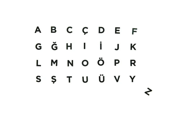 Alphabet turc. Lettres noires sur fond blanc. Isolé — Photo